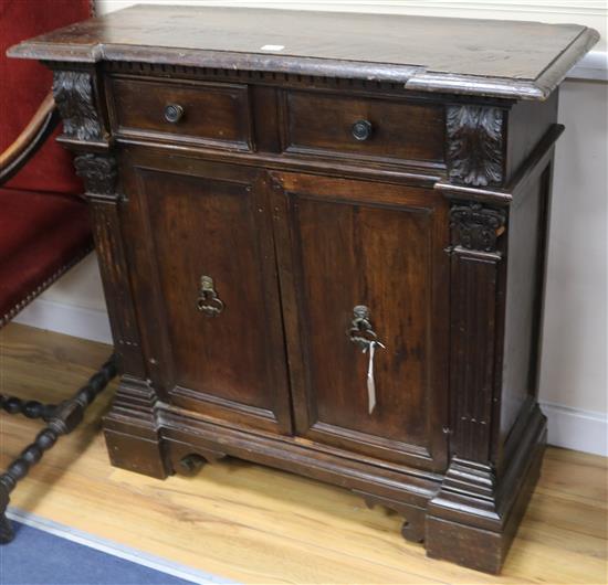 A George III Italian walnut side cabinet, W.95cm (reconstructed)